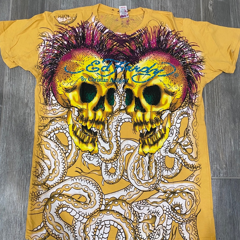 Ed Hardy Men Skull Shirt Yellow
